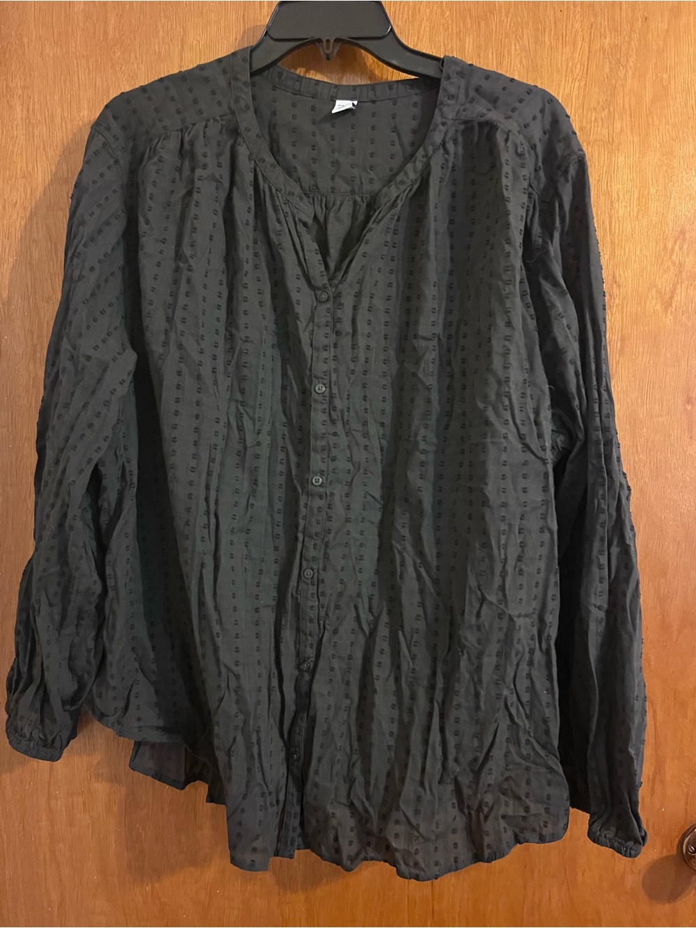 Women’s Black Textured Button-Up Shirt